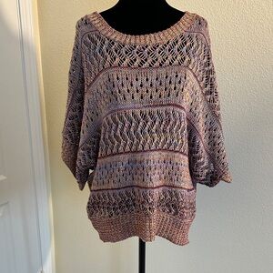 Multicolor open Knit Women's short sleeve Sweater top. Oversized